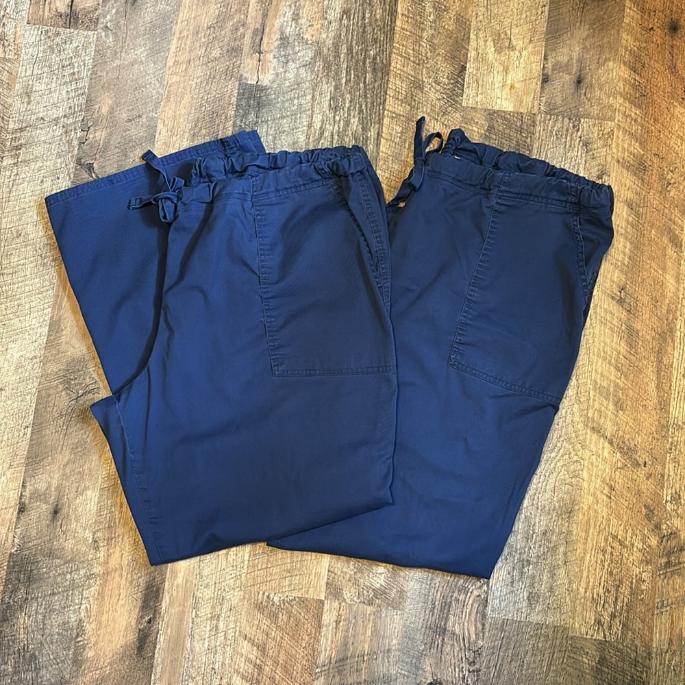 Two Pairs Navy Cherokee Workwear Petite Plus Scrub Bottoms. Size XL Petite.